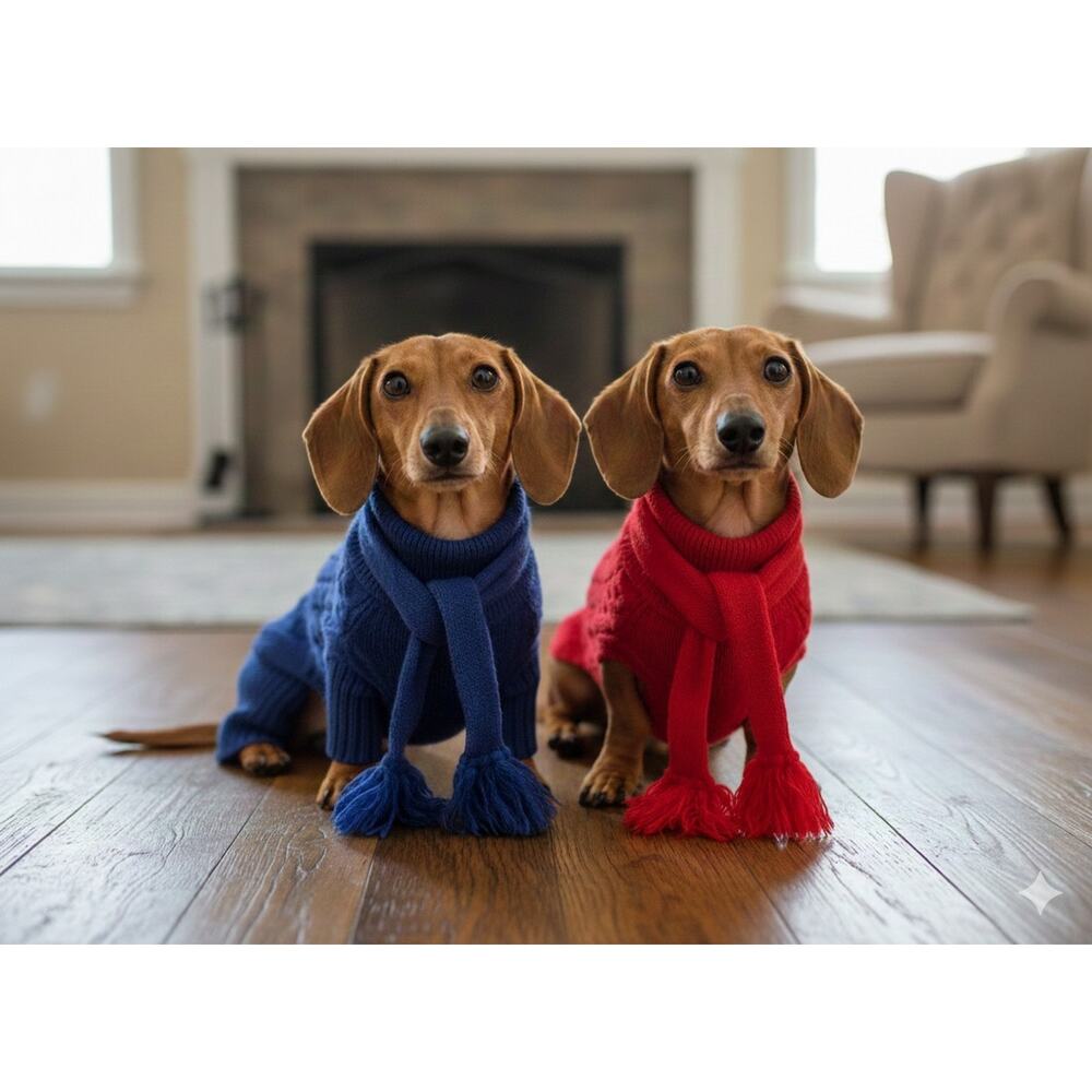 Max’s Closet Cashmere Dog Sweaters Size 10 Blue And Red Cable Knit Scarf Collar